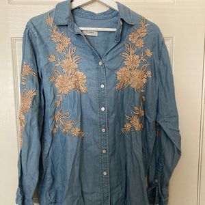 Zara Denim Button down with gold details